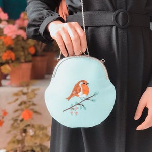 Kit de bordado para cartera, bolso con asa, bolso bordado, bolso con modelo de pájaro, kit de bordado para monedero con hebilla, kit de manualidades para bricolaje
