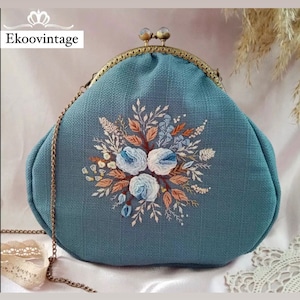 Bolso de billetera del kit de bordado, bolso de asa / bolsos bordados, bolso de cadena de lona para principiantes, kit de bordado de monedero de monedas de hebilla, kit de artesanía de bricolaje