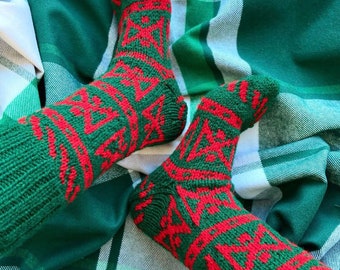 Calcetines de Navidad de lana Calcetines-%100 Calcetines de lana hechos a mano-Calcetines de lana, Calcetines de Navidad, Regalo de Navidad