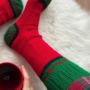 Christmas Socks wool Socks%100 Hand MadeKnitted Woolly Slipper Socks-Wool Socks, Christmas socks, Christmas Gift image 3