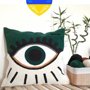 Punch Needle Pillow-Handmade Tufted Punch Needle Evil Eye Pillow Cover ,Punch Needle Pillow,Throw Pillows ,Decorative Pillows,Evil Eye Decor