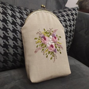 Kit de bordado monedero bolso, bolso de mano/bolsos bordados, bolso de cadena de monedero de lona para principiantes, kit de bordado de monedero con hebilla, kit de manualidades Diy