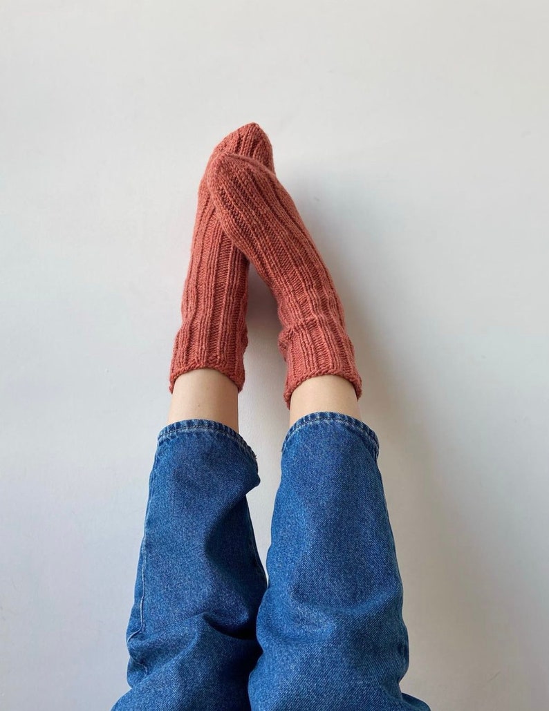 Wool Socks-Hand Made Wool Socks%100 Hand MadeKnitted Woolly Slipper Socks-All Hand Woven Socks,Ukraine Socks,Organic wool socks Orange