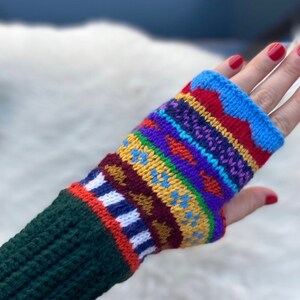 Hand Knitted Cable %100 Handmade-Fingerless Glove -Arm Warmers, Wool Blend-Woollen Fairisle Handwarmer Gloves - Autumn/Winter Warmers
