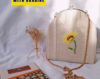 刺繍キット 財布バッグ、ハンドルバッグ - 刺繍ハンドバッグ ひまわりバッグ、バックル小銭入れ 刺繍キット、母の日ギフト