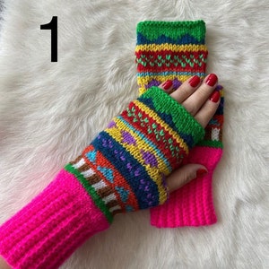 Hand Knitted Cable %100 Handmade-Fingerless Glove -Arm Warmers, Wool Blend-Woollen Fairisle Handwarmer Gloves - Autumn/Winter Warmers