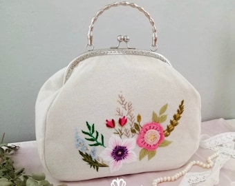 刺繍キット ウォレットバッグ、ハンドルバッグ | 刺繍ハンドバッグ、初心者向けキャンバス財布チェーンバッグ、バックルコインケース刺繍キット、DIYクラフトキット