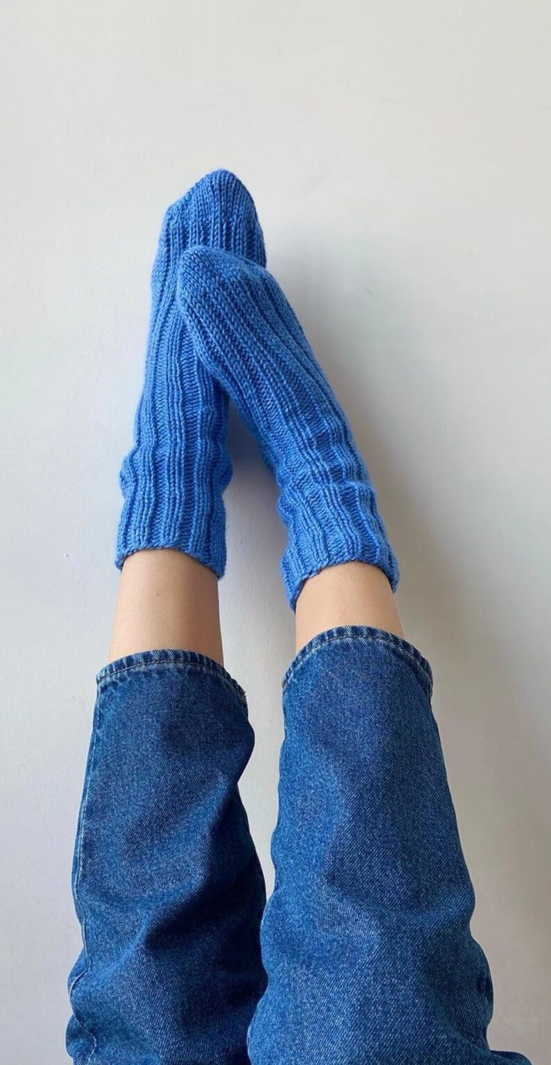 Wool Socks-Hand Made Wool Socks%100 Hand MadeKnitted Woolly Slipper Socks-All Hand Woven Socks,Ukraine Socks,Organic wool socks Blue