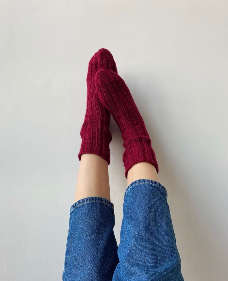 Wool Socks-Hand Made Wool Socks%100 Hand MadeKnitted Woolly Slipper Socks-All Hand Woven Socks,Ukraine Socks,Organic wool socks Red