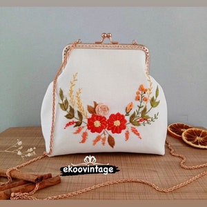 Kit de bordado monedero bolso, bolso de mano/bolsos bordados, bolso de cadena de monedero de lona para principiantes, kit de bordado de monedero con hebilla, kit de manualidades Diy