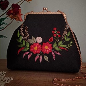 Kit de bordado monedero bolso, bolso de mano/bolsos bordados, bolso de cadena de monedero de lona para principiantes, kit de bordado de monedero con hebilla, kit de manualidades Diy