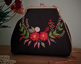 Embroidery Kit wallet Bag,Handle bag | Embroidered Handbags ,Beginner Canvas Purse Chain Bag,Buckle Coin Purse Embroidery kit,Diy Craft Kit