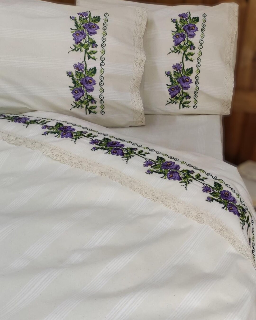 Hand Embroidery Bedding Set Duvet Cover Set 100 Cotton Etsy