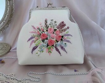 Embroidery Kit wallet Bag,Handle bag | Embroidered Handbags ,Beginner Canvas Purse Chain Bag,Buckle Coin Purse Embroidery kit,Diy Craft Kit