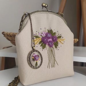 Kit de bordado para cartera, bolso con asa, bolso bordado, bolso de lona para principiantes, bolso con cadena, kit de bordado para monedero con hebilla, kit de manualidades para bricolaje