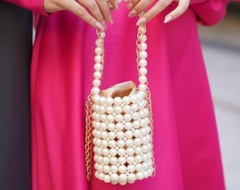 Pearl Beaded Bag, Pearl Handtas, Cream Beaded Bridal Purse, Pearl Evening Bag, Faux Pearl Bag- Pearl Evening Bag, White Cream Beaded Bag