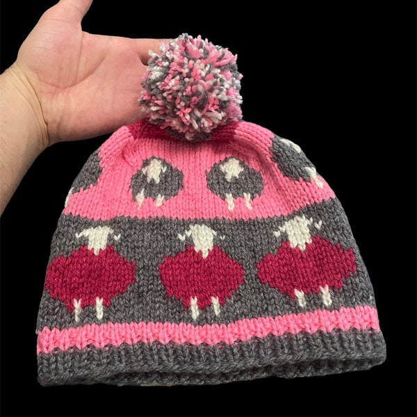 Winter Hat - Handknitted - Ethical Clothing - Pink Hnit Hat-Pom Pom Hat - Cute Animal- Winter Hat - 100% Handmade-Woven Beret-Christmas Gift