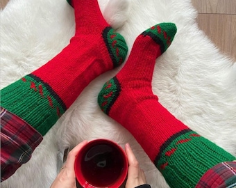 Christmas Socks wool Socks-%100 Hand MadeKnitted Woolly Slipper Socks-Wool Socks, Christmas socks, Christmas Gift