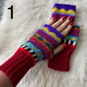 Hand Knitted Cable %100 Handmade-Fingerless Glove -Arm Warmers, Wool Blend-Woollen Fairisle Handwarmer Gloves - Autumn/Winter Warmers