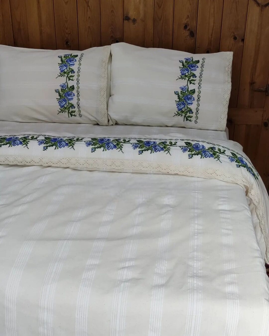 Hand Embroidery Bedding Set Duvet Cover Set 100 Cotton Etsy