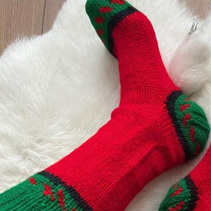 Christmas Socks wool Socks%100 Hand MadeKnitted Woolly Slipper Socks-Wool Socks, Christmas socks, Christmas Gift image 2