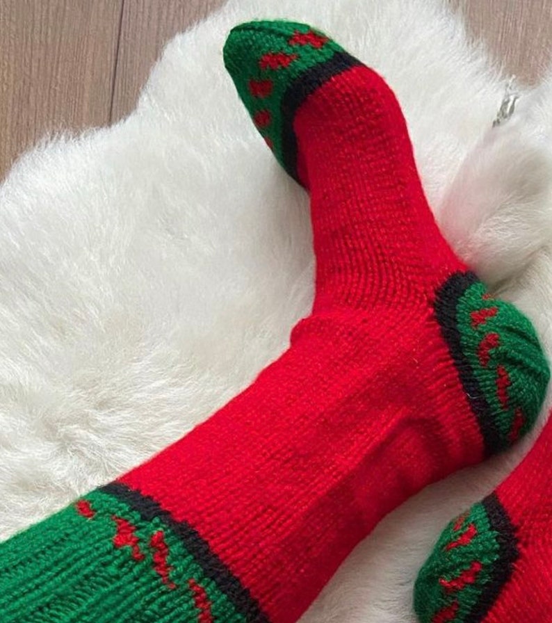 Christmas Socks wool Socks%100 Hand MadeKnitted Woolly Slipper Socks-Wool Socks, Christmas socks, Christmas Gift image 2