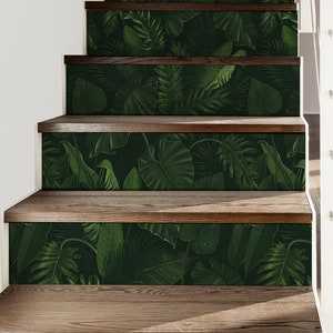 Botanical Dark Leaves Decal \ Dark Floral Sticker \ Floral Removable Stair Riser Decals \ Peel & Stick Vinyl Stair Sticker