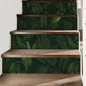 Botanical Dark Leaves Decal \ Dark Floral Sticker \ Floral Removable Stair Riser Decals \ Peel & Stick Vinyl Stair Sticker