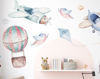 Planes and Balloons \ Wall Decal \ Removable Wall Stickers \ Self Adhesive Wall Decal \ Wall Art