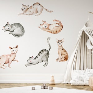 Cute Watercolor Cats \ Wall Decal \ Removable Wall Stickers \ Self Adhesive Wall Decal \ Wall Art
