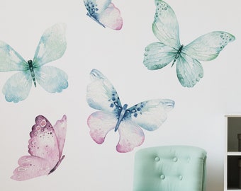 Blue and Pink Watercolor Butterflies \ Wall Decal \ Removable Wall Stickers \ Self Adhesive Wall Decal \ Wall Art