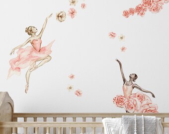 Pink Watercolor Ballerinas \ Wall Decal \ Removable Wall Stickers \ Self Adhesive Wall Decal \ Wall Art