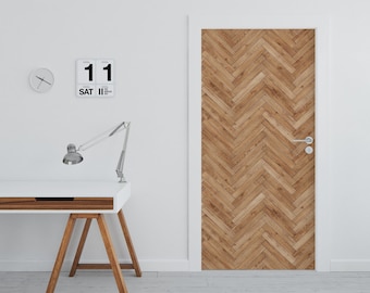 Holz-Parkett-Natur-Tür-Aufkleber \ Türaufkleber \ Peel and Stick Vinyl-Aufkleber \ Abnehmbarer Aufkleber \ Wohnkultur