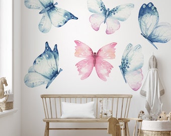 Papillons bleus et roses \ Sticker mural \ Stickers muraux amovibles \ Sticker mural auto-adhésif \ Art mural