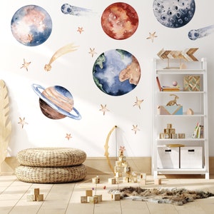 Watercolor Planets \ Wall Decal \ Removable Wall Stickers \ Self Adhesive Wall Decal \ Wall Art \ Decals for Kids \ Cosmos Decal \ Stars