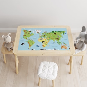 Ikea Flisat Tischdekal \  Weltkarte für Kinder mit Tieren \ Tischsticker \ Abnehmbare Aufkleber \ Ikea Vinyl Aufkleber