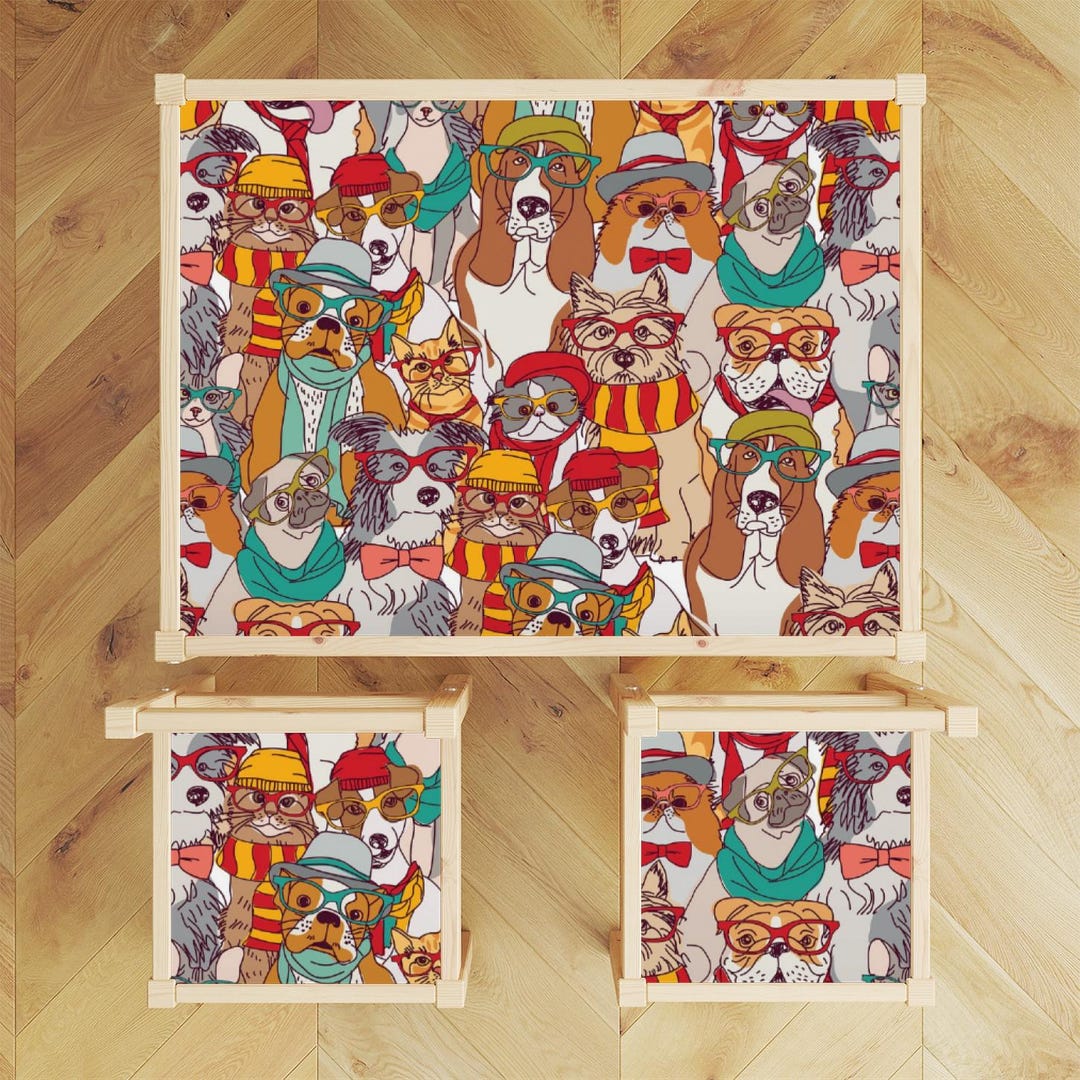 Custom Decals Table Ikea LATT Table and Chairs Decals \ Chic Pets in Glasses \ Table ...