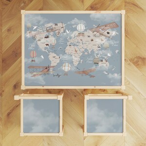 Ikea LATT Tischaufkleber, Weltkarte mit Flugzeugen, wasserfester Vinyl-Aufkleber, Kinderzimmer-Dekor, zum Schälen und Aufkleben von Kindertisch-Umarbeitungen