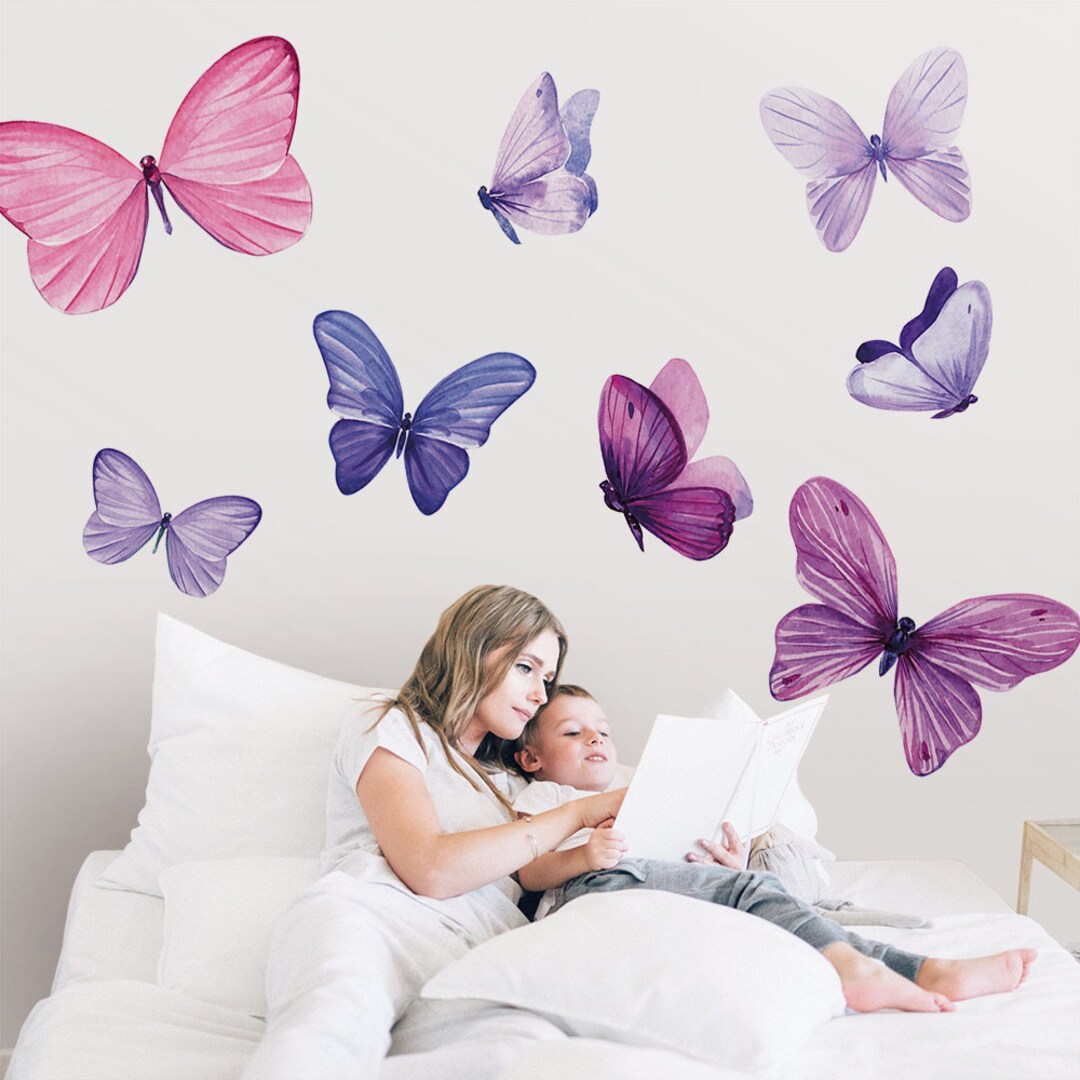 Watercolor Pink Butterflies \ Wall Decal \ Removable Wall Stickers ...