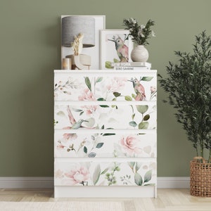 Ikea Malm Decal Watercolor Birds \ Dresser Sticker \ Removable Decal \ Ikea Dresser Stickers \ Malm Decal \ Ikea Vinyl Decal
