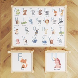 IKEA LATT Table and Chairs Decals, Watercolor Animal Alphabet Stickers, A-Z Learning Table for Kids, Peel and Stick, Montessori Room Decor