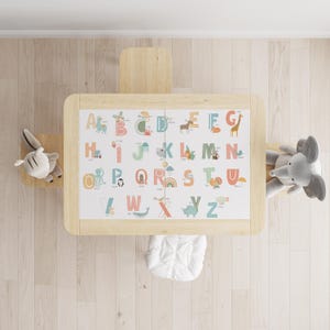 IKEA FLISAT Table Decal, Colorful Alphabet Animal Letters, A-Z Learning Vinyl Sticker, Peel and Stick Montessori Table Makeover for Kids