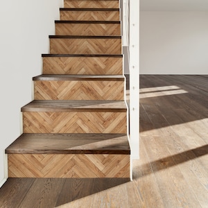 Wooden Parquet Decal \ Nature Pattern Sticker \ Vintage Removable Stair Riser Decals \ Peel & Stick Vinyl Stair Sticker