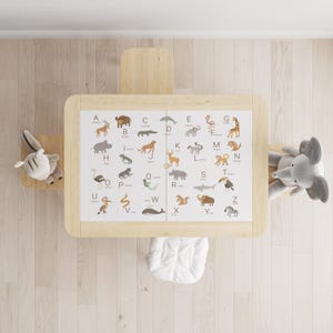 IKEA FLISAT Table Decal, Animal Alphabet A-Z Stickers, Educational Zoo Theme, Peel and Stick Vinyl, Learning Table Makeover for Kids