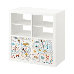 Sticker pour tiroir IKEA KALLAX, plan de la ville, sticker pour armoire carte routière pour chambre d'enfant, papier peint vinyle ludique, décoration de meubles amusante pour l'aventure urbaine