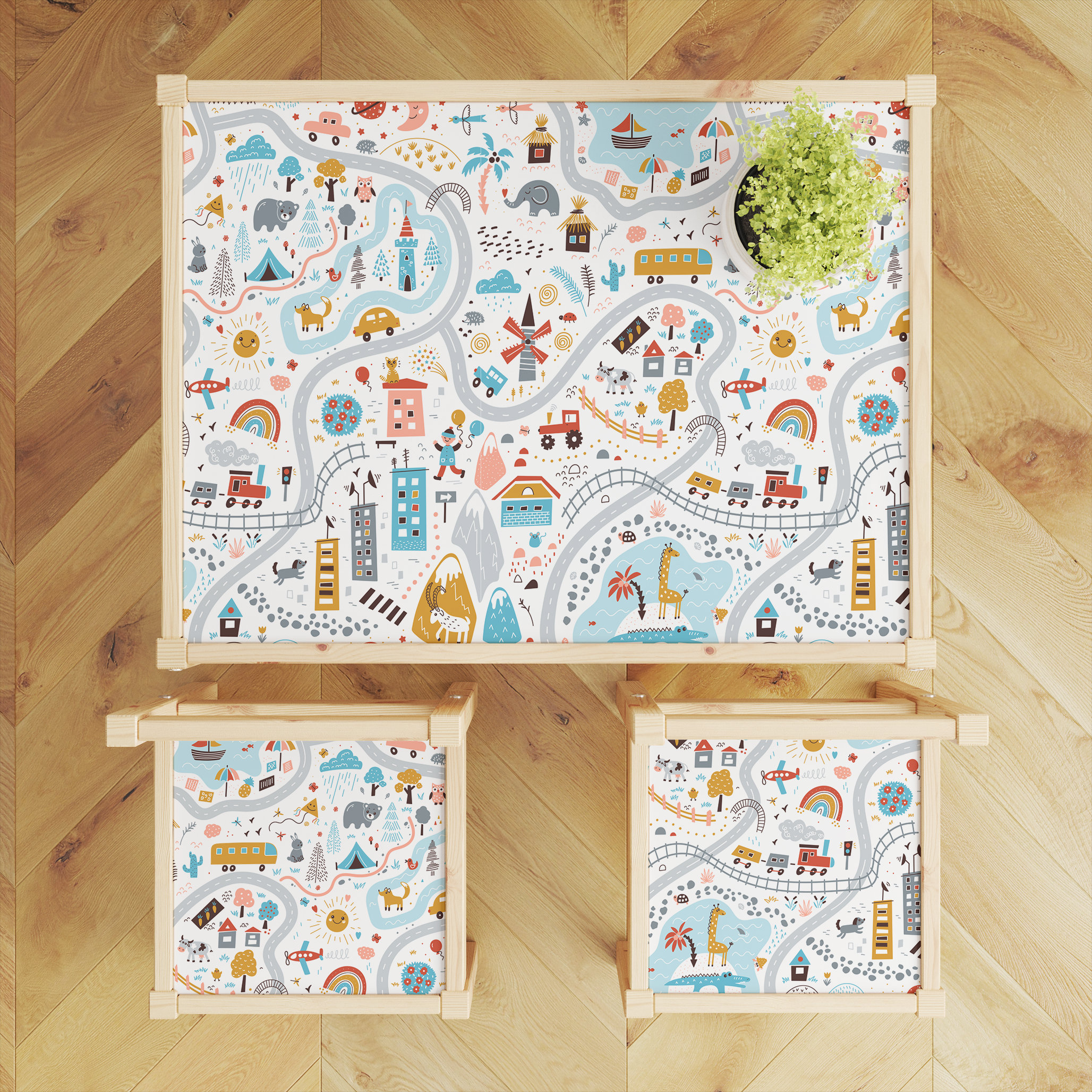 Ikea LATT Table and Chairs Decals \ Playful City Road \ Table Sticker \ Removable Furniture Decals \ Peel and Stick \ Ikea Vinyl Decal
