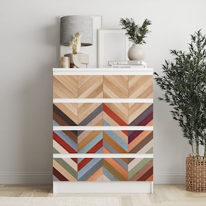 Ikea Malm Decal Colorful Wooden Parquet \ Dresser Sticker \ Removable Decal \ Ikea Dresser Stickers \ Malm Decal \ Ikea Vinyl Decal