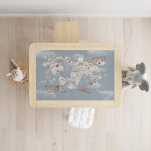 Ikea FLISAT Tischaufkleber, Weltkarte mit Flugzeugen, Kinderzimmer Dekor, Montessori Geographie Vinyl Aufkleber, Schälen und Stick Tisch Umarbeitung