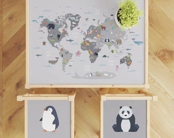 Ikea LATT Table and Chairs Decals \ World Map with Animals \ Table Sticker \ Removable Furniture Decals \ Peel and Stick \ Ikea Vinyl Decal