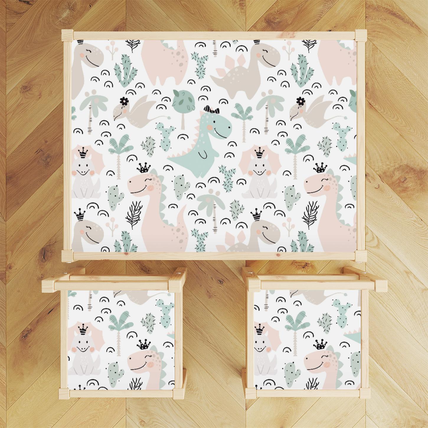 Ikea LATT Table and Chairs Decals \ Pastel Dino Delight \ Table Sticker ...